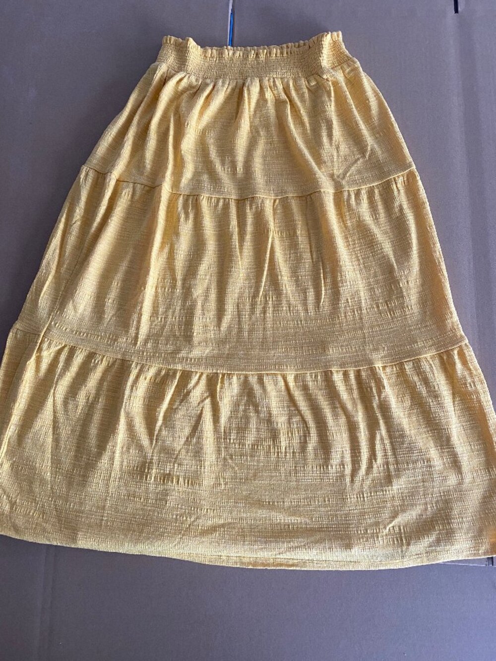 Madison Yellow Tiered Skirt Elastic Waist Lightweight Boho Summer Skirt Size S